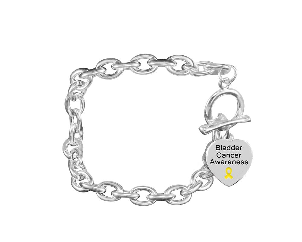 12 Yellow Ribbon Bladder Cancer Heart Charm Chunky Bracelets - Fundraising For A Cause