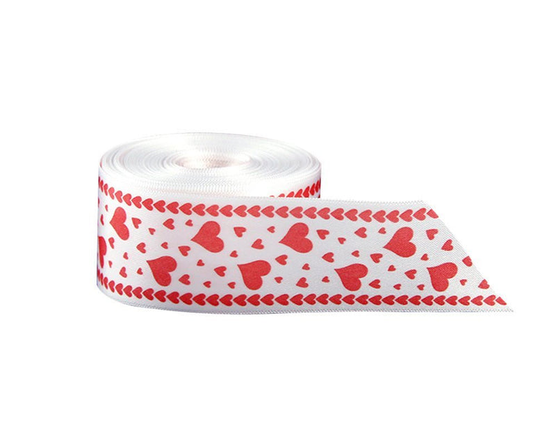 20 Yards Satin White Ribbon with Red Hearts By The Yard - Fundraising For A Cause