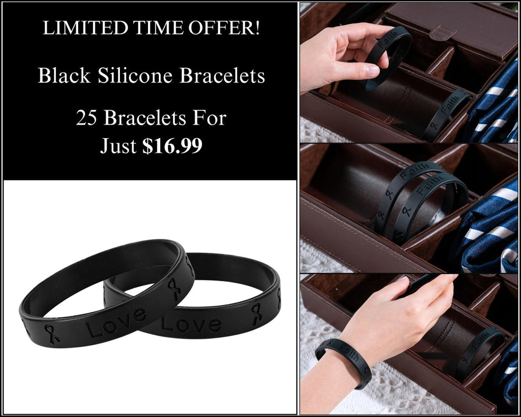 25 Black Silicone Bracelets - $16.99 - Fundraising For A Cause