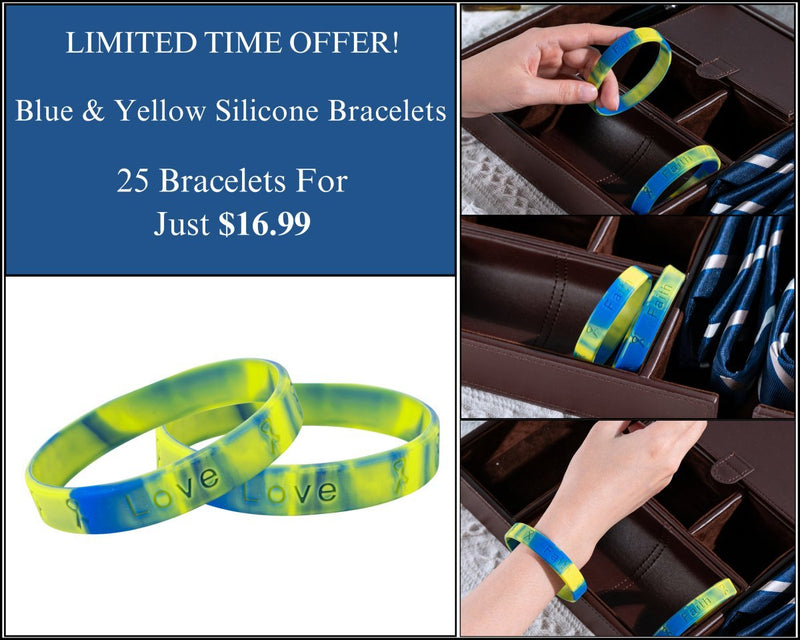 25 Blue & Yellow Silicone Bracelets - $16.99 - Fundraising For A Cause