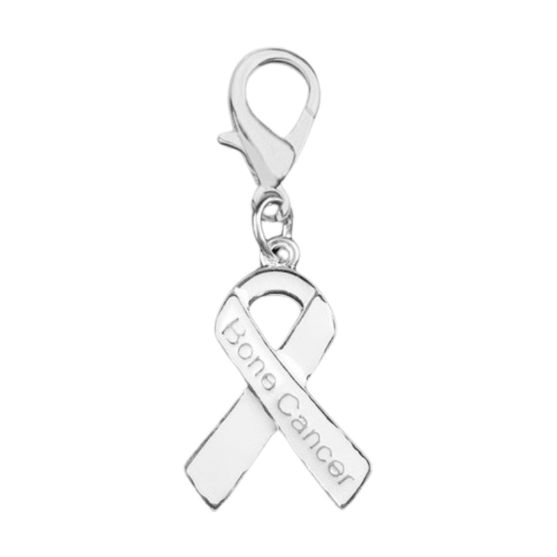 25 Bone Cancer White Ribbon Hanging Charms - Fundraising For A Cause