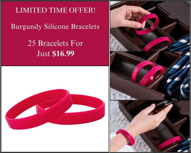 25 Burgundy Silicone Bracelets - Fundraising For A Cause