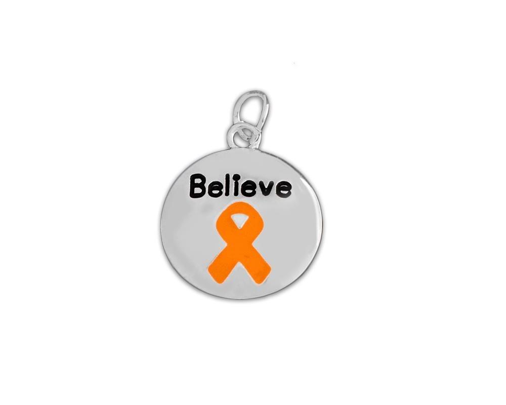 25 Circle Believe Orange Ribbon Charms - Fundraising For A Cause