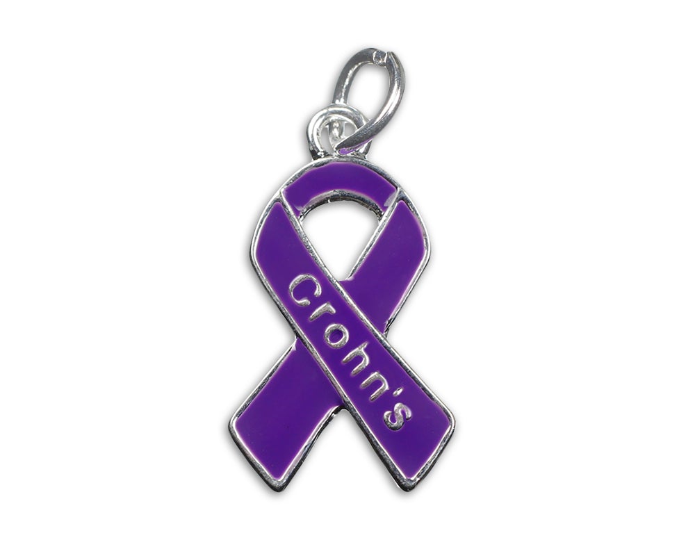 25 Crohn's Disease Purple Ribbon Charm - Fundraising For A Cause