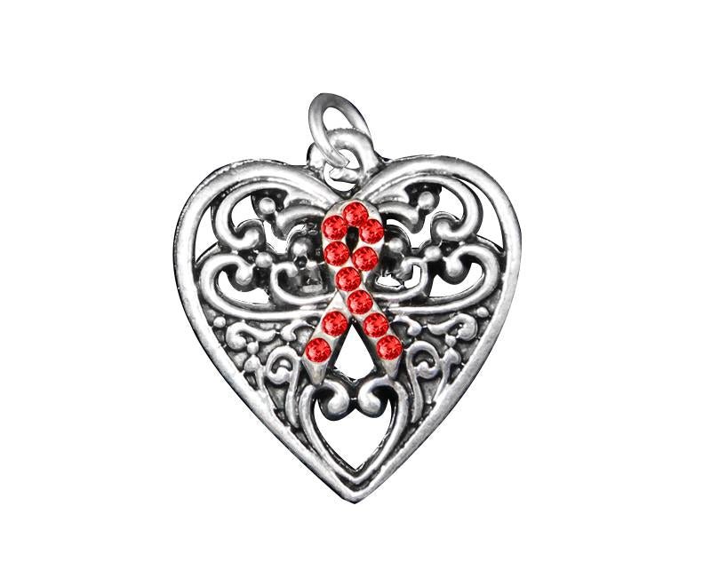 25 Decorative Heart Red Ribbon Charms - Fundraising For A Cause