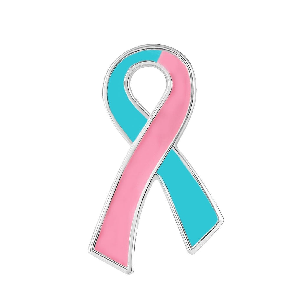 25 Large Flat Pink & Teal Ribbon Pins - Fundraising For A Cause