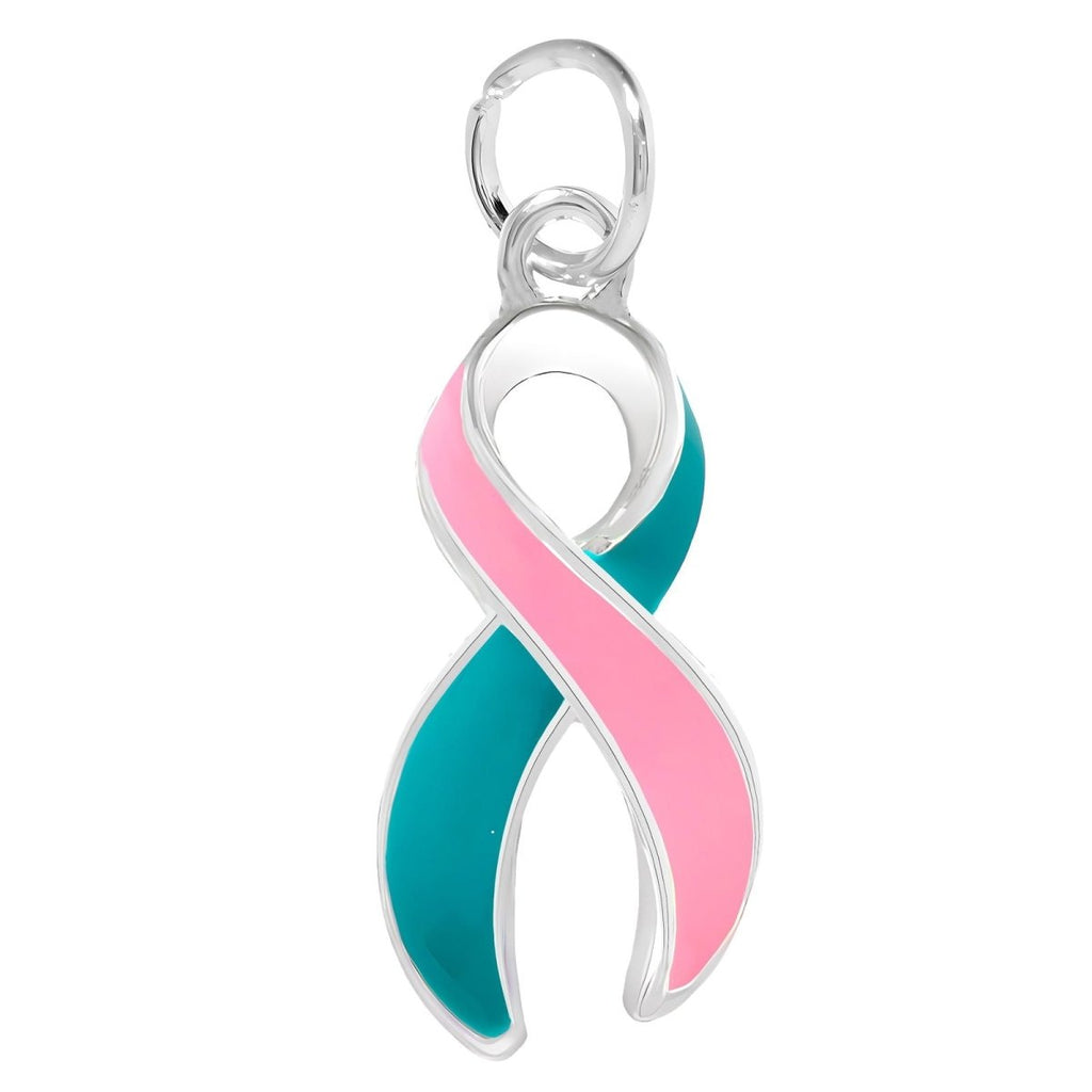 25 Large Pink & Teal Ribbon Charms - Fundraising For A Cause