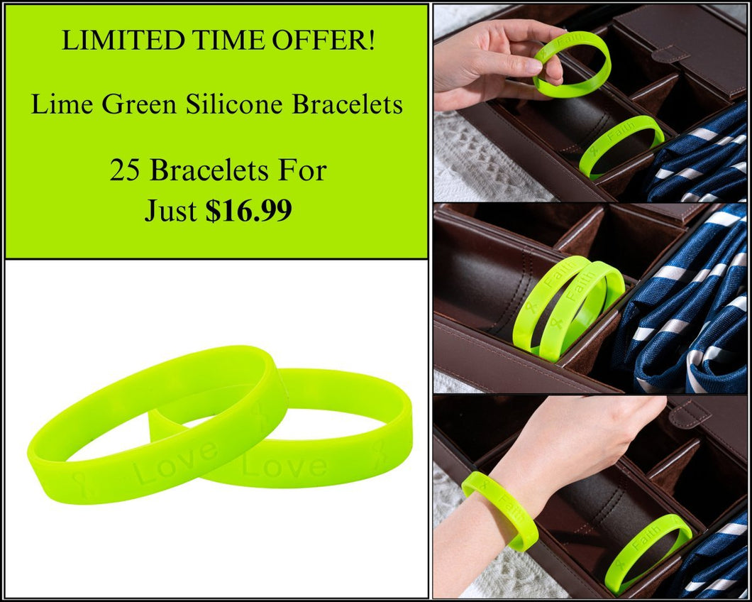 25 Lime Green Silicone Bracelets - Fundraising For A Cause