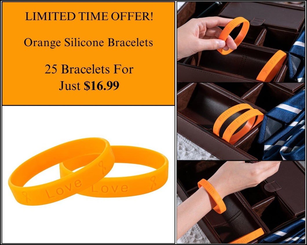 25 Orange Silicone Bracelets - $16.99 - Fundraising For A Cause