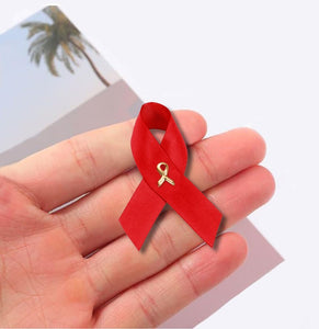 25 Pack AIDS HIV Awareness Red Satin Ribbon Pins (25 Pins) - Fundraising For A Cause