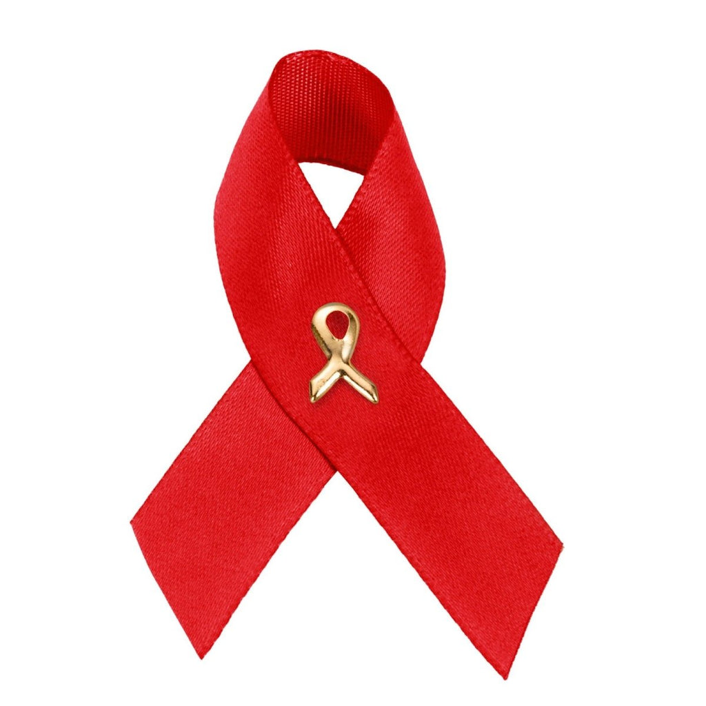 25 Pack AIDS HIV Awareness Red Satin Ribbon Pins (25 Pins) - Fundraising For A Cause