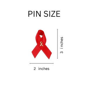 25 Pack AIDS HIV Awareness Red Satin Ribbon Pins (25 Pins) - Fundraising For A Cause