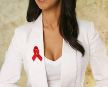 Load image into Gallery viewer, 25 Pack AIDS HIV Awareness Red Satin Ribbon Pins (25 Pins) - Fundraising For A Cause