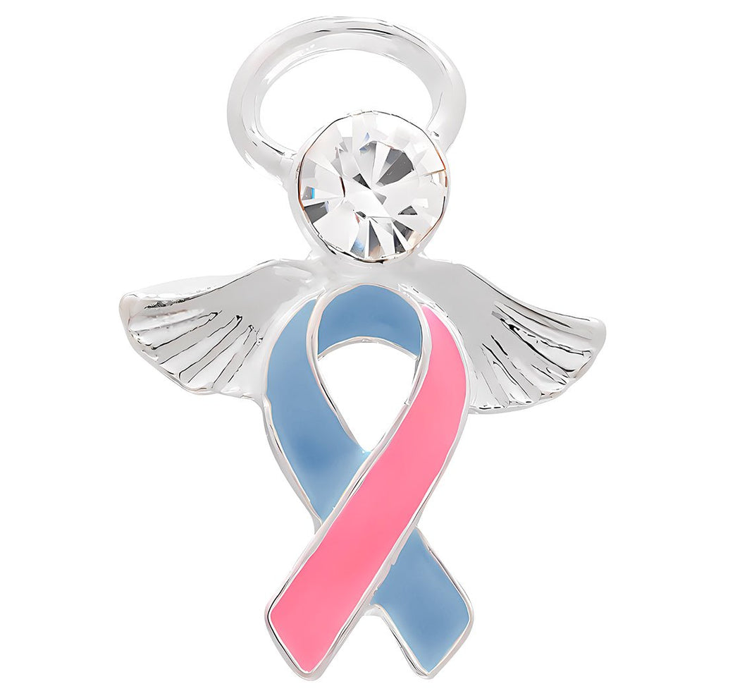 25 Pack Angel Pink & Blue Ribbon Pins (25 Pins) - Fundraising For A Cause