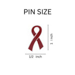 25 Pack Burgundy Ribbon Awareness Pins (25 Pins) - Fundraising For A Cause