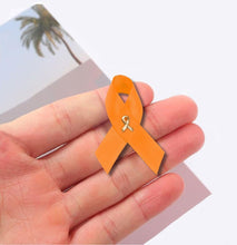 Load image into Gallery viewer, 25 Pack Kidney Cancer Orange Satin Ribbon Awareness Pins (25 Pins) - Fundraising For A Cause