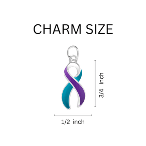 25 Pack Large Teal & Purple Ribbon Charms (25 Charms) - Fundraising For A Cause