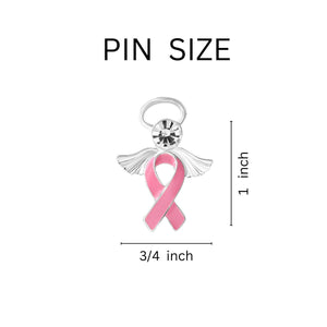 25 Pack Pink Breast Cancer Ribbon Angel Pins - Fundraising For A Cause