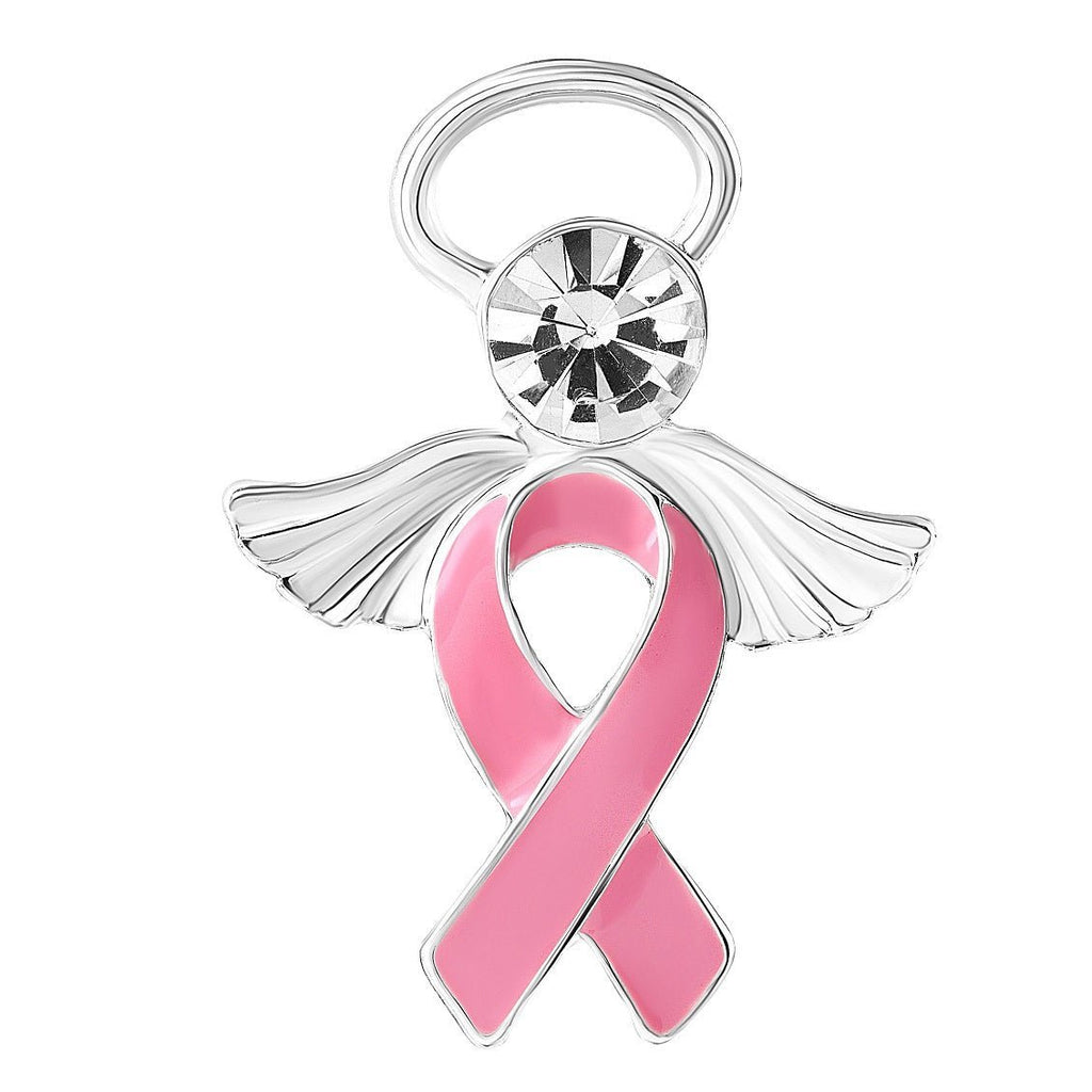 25 Pack Pink Breast Cancer Ribbon Angel Pins - Fundraising For A Cause