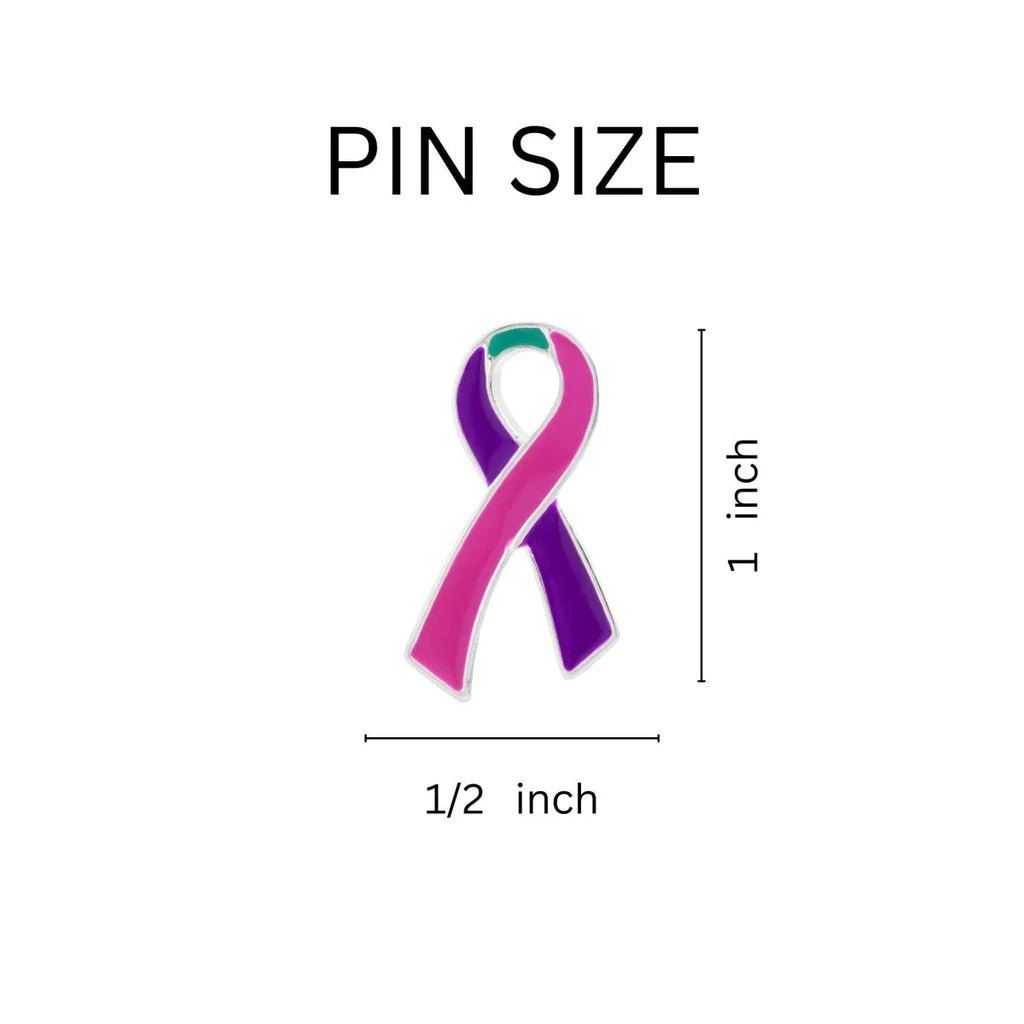 25 Pack Pink & Purple & Teal Ribbon Awareness Pins (25 Pins) - Fundraising For A Cause