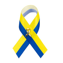 Load image into Gallery viewer, 25 Pack Satin Blue &amp; Yellow Ribbon Pins (25 Pins) - Fundraising For A Cause