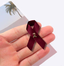 Load image into Gallery viewer, 25 Pack Satin Burgundy Ribbon Awareness Pins (25 Pins) - Fundraising For A Cause