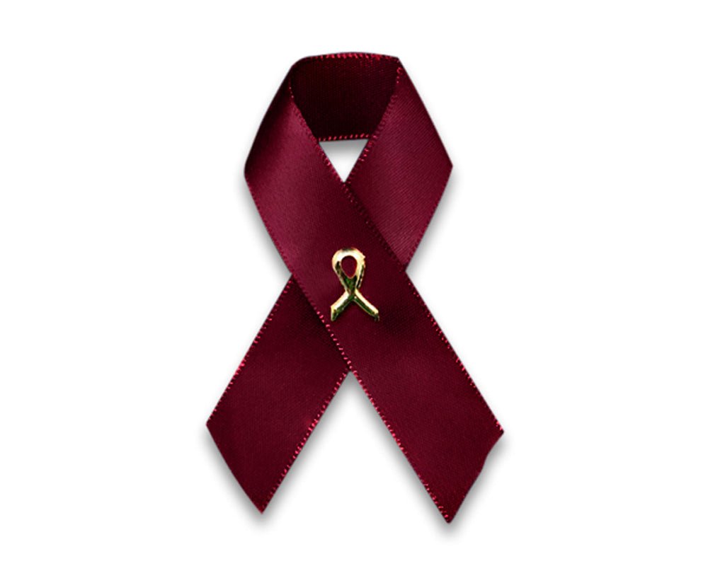 25 Pack Satin Burgundy Ribbon Awareness Pins (25 Pins) - Fundraising For A Cause