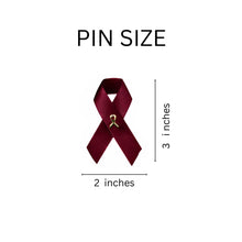 Load image into Gallery viewer, 25 Pack Satin Burgundy Ribbon Awareness Pins (25 Pins) - Fundraising For A Cause