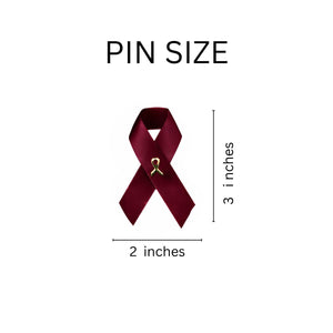 25 Pack Satin Burgundy Ribbon Awareness Pins (25 Pins) - Fundraising For A Cause