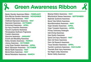 25 Pack Satin Green Ribbon Awareness Pins (25 Pins) - Fundraising For A Cause