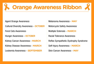 25 Pack Satin Orange Ribbon Awareness Pins (25 Pins) - Fundraising For A Cause