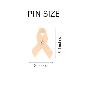 25 Pack Satin Peach Ribbon Awareness Pins (25 Pins) - Fundraising For A Cause