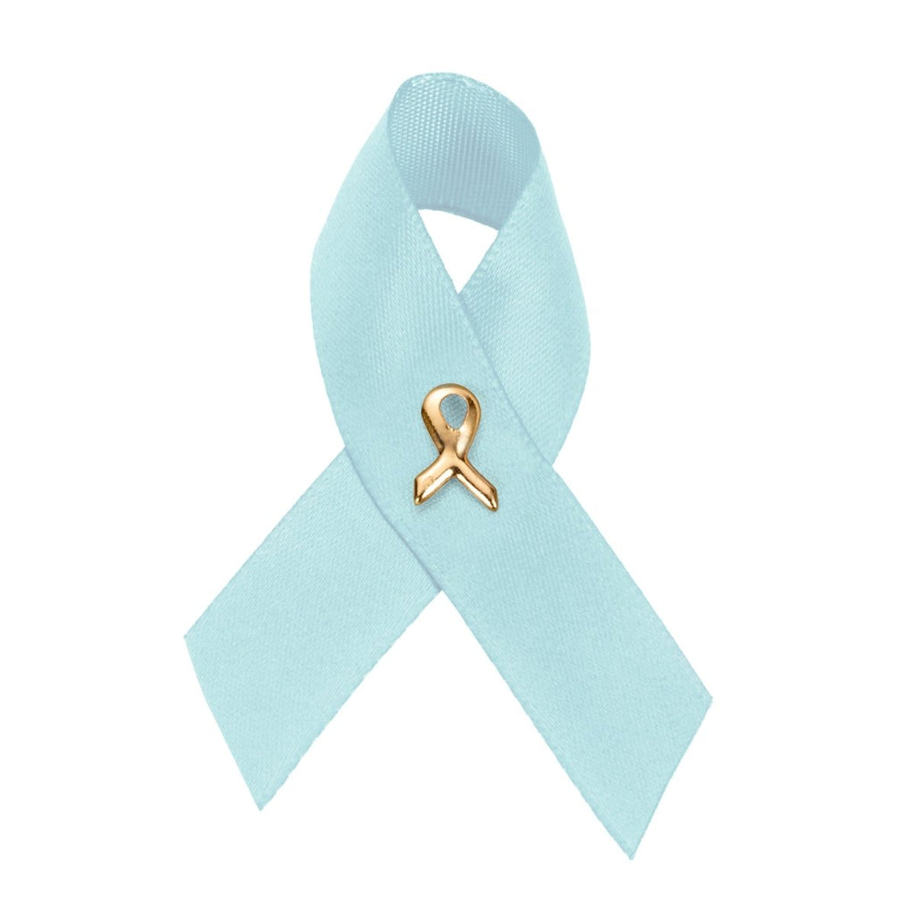 25 Pack Satin Prostate Cancer Awareness Light Blue Ribbon Pins (25 Pins) - Fundraising For A Cause