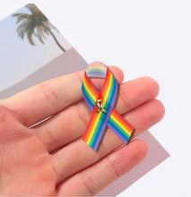 Load image into Gallery viewer, 25 Pack Satin Rainbow Striped Ribbon Pins (25 Pins) - Fundraising For A Cause