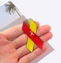 Load image into Gallery viewer, 25 Pack Satin Red and Yellow Awareness Ribbon Pins (25 Pins) - Fundraising For A Cause