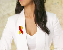 Load image into Gallery viewer, 25 Pack Satin Red and Yellow Awareness Ribbon Pins (25 Pins) - Fundraising For A Cause