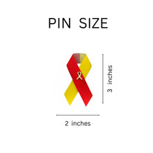 Load image into Gallery viewer, 25 Pack Satin Red and Yellow Awareness Ribbon Pins (25 Pins) - Fundraising For A Cause