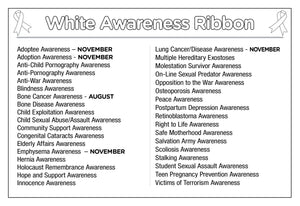 25 Pack Satin White Ribbon Awareness Pins (25 Pins) - Fundraising For A Cause