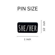 Load image into Gallery viewer, 25 Pack She Her Black Rectangle Pronoun Silicone Pins (25 Pins) - Fundraising For A Cause