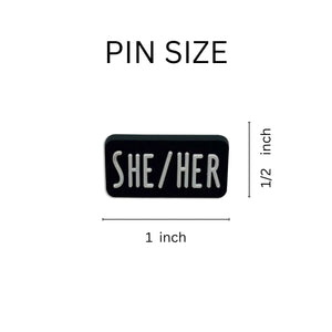 25 Pack She Her Black Rectangle Pronoun Silicone Pins (25 Pins) - Fundraising For A Cause