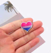 Load image into Gallery viewer, 25 Pack Silicone Bisexual Pride Flag Heart Pins (25 Pins) - Fundraising For A Cause