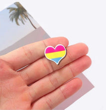 Load image into Gallery viewer, 25 Pack Silicone Pansexual Flag Pride Heart Pins (25 Pins) - Fundraising For A Cause