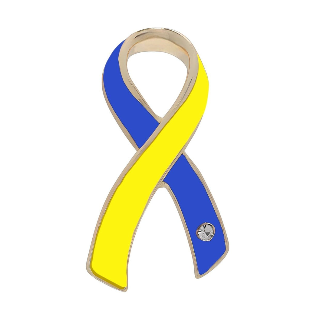 25 Pack Support Ukraine Large Blue & Yellow Ribbon Lapel Pins (25 Pins) - Fundraising For A Cause