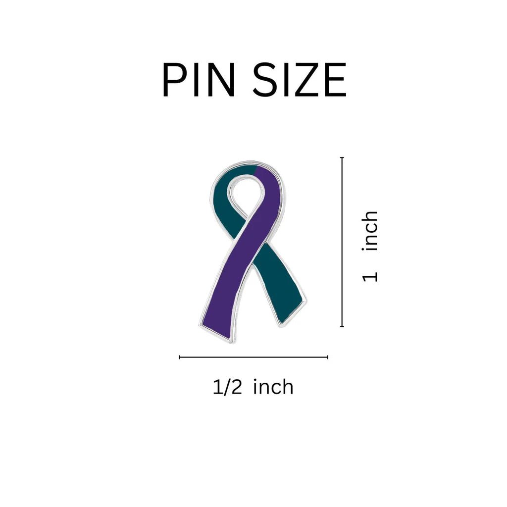 25 Pack Teal & Purple Ribbon Awareness Pins (25 Pins) - Fundraising For A Cause