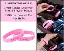 Load image into Gallery viewer, 25 Pink Breast Cancer Silicone Bracelets - Fundraising For A Cause