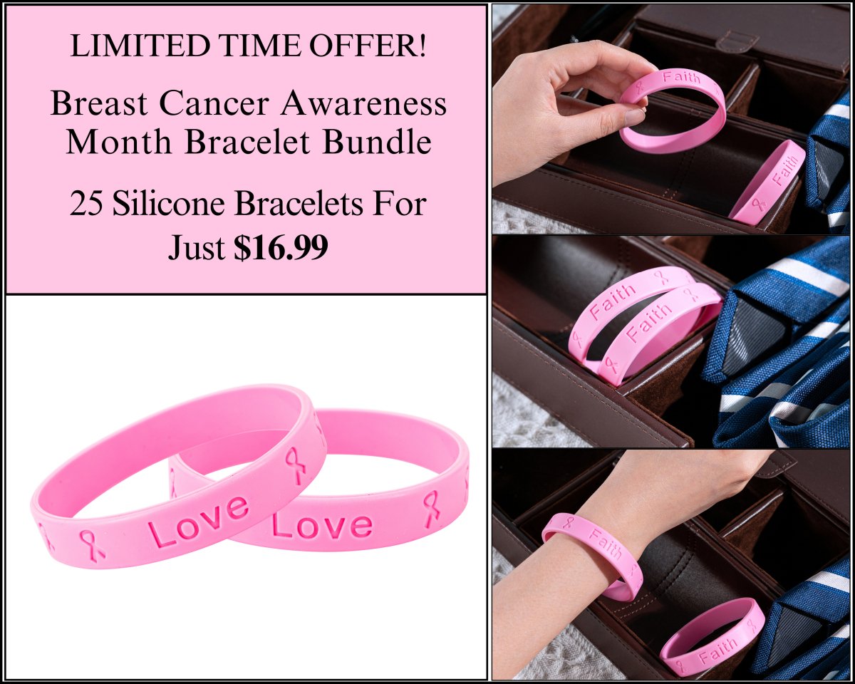 25 Pink Breast Cancer Silicone Bracelets - Fundraising For A Cause