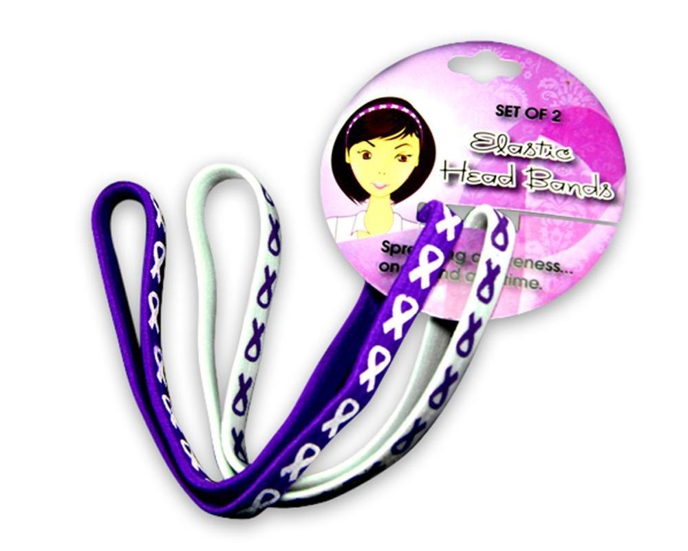 25 Purple Ribbon Stretch Headband Cards (1 Card with 2 Headbands) - Fundraising For A Cause