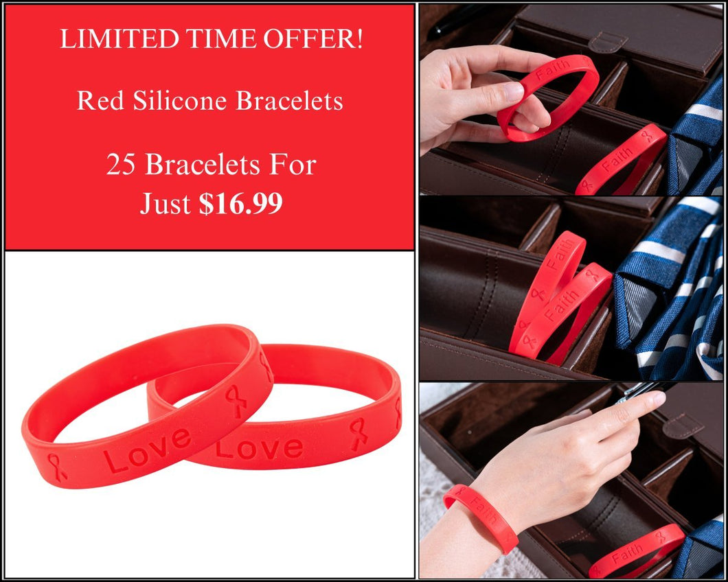 25 Red Silicone Bracelets - $16.99 - Fundraising For A Cause