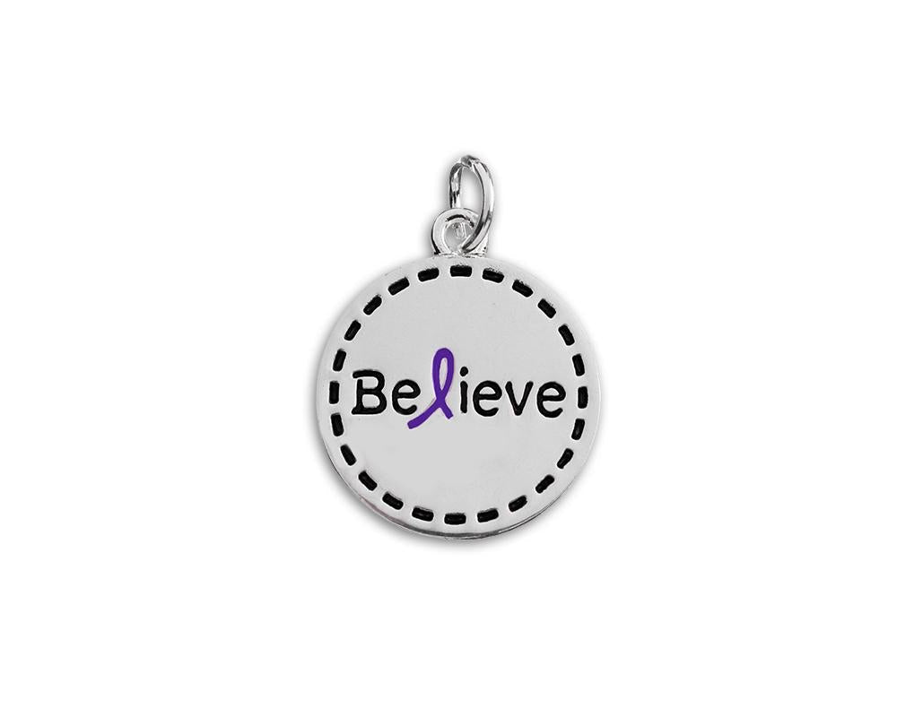 25 Round Believe Purple Ribbon Charms - Fundraising For A Cause