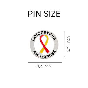 25 Round Coronavirus Disease (COVID - 19) Red & Yellow Ribbon Pins - Fundraising For A Cause